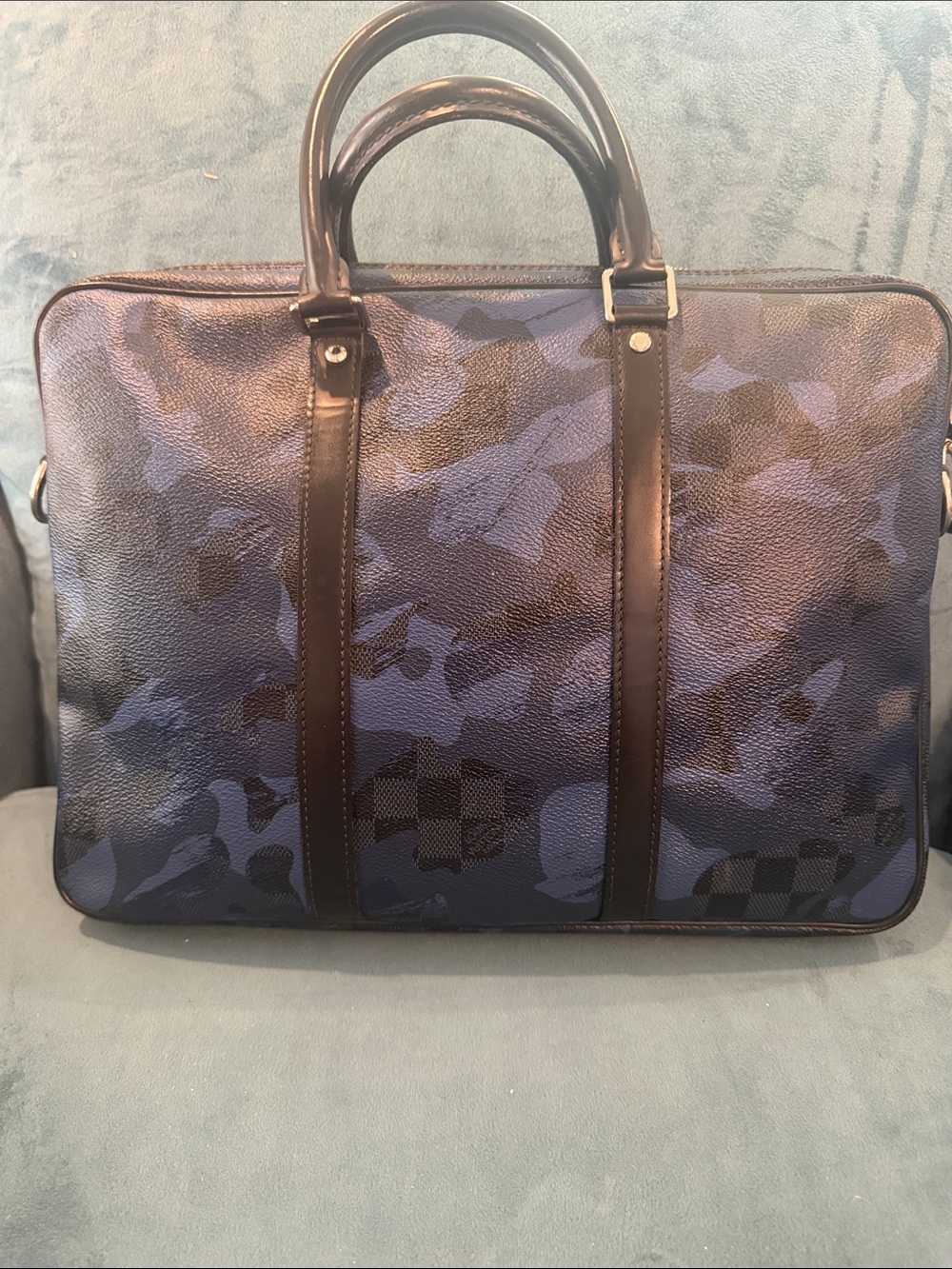 Louis Vuitton Blue Camouflage Briefcase with Dark Trim